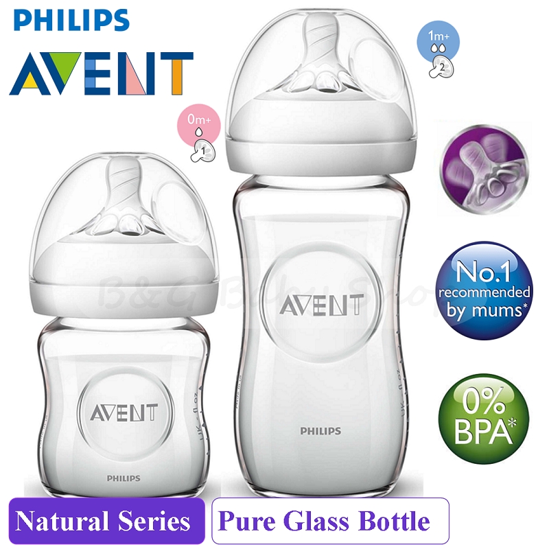 Philips Avent Natural Glass Bottle 4oz / 120ml Or 8oz / 240ml (Single