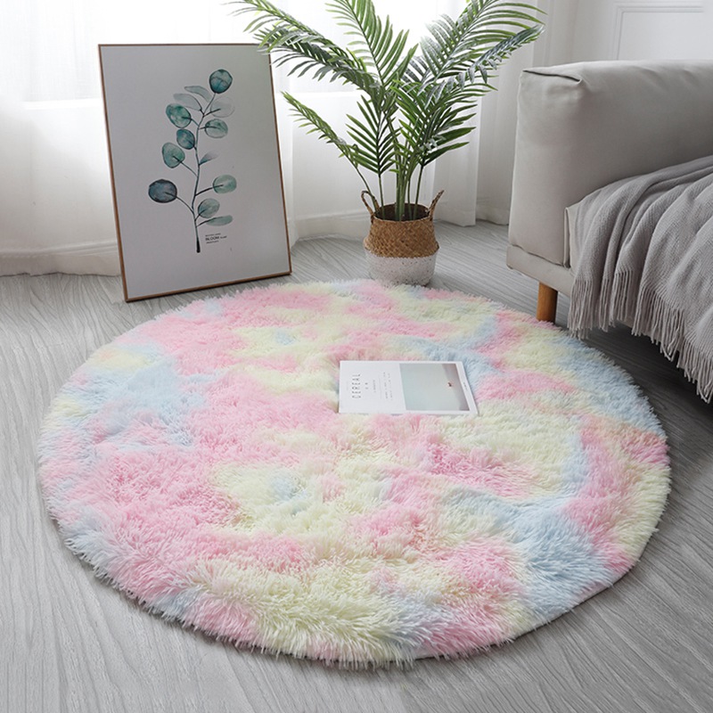 Round Carpet Fluff Rug Living Room Soft Rugs Multicolor Floor Mat