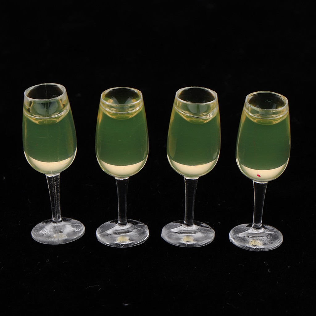 4pcs Dollhouse Miniatures Plastic Wine Glasses Kitchen Table