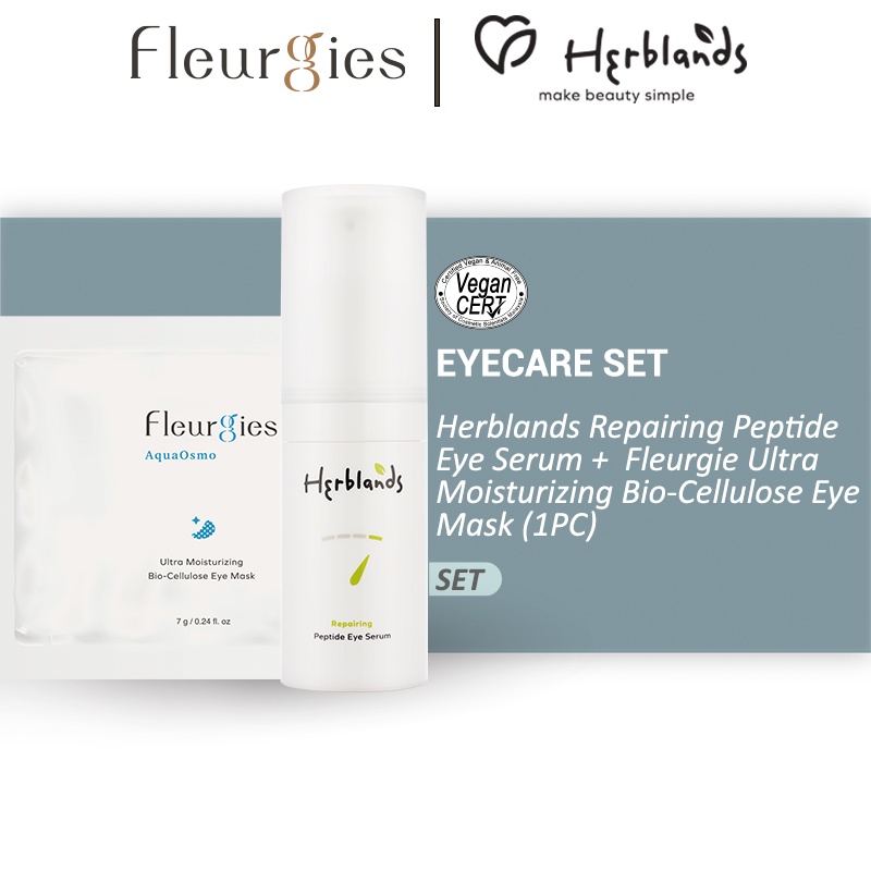 [Bundle Deal] Fleurgie Ultra Moisturizing Bio-Cellulose Eye Mask ( 1pc) + Herblands Repairing Peptide Eye Serum (20ml)