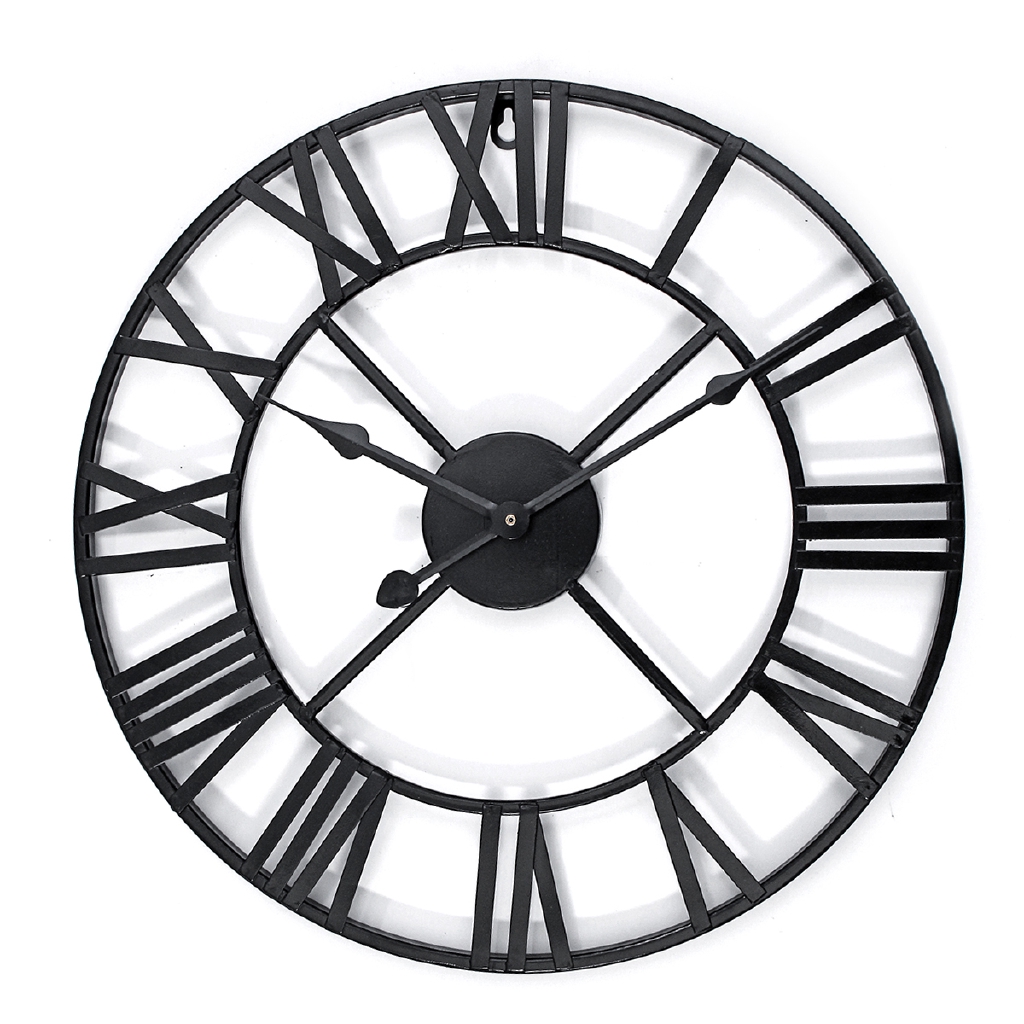 Retro Roman Numeral Wall Clock Metal Indoor Outdoor Vintage Home Round Silent Home Dcor Clocks