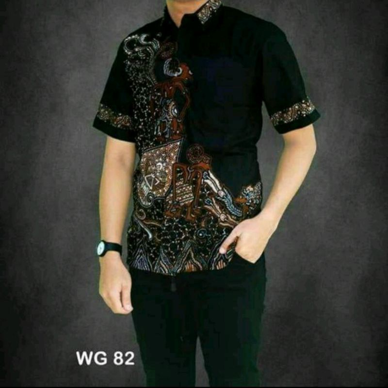 KEMEJA Men's batik, modern batik shirt ~ sweet black wayang batik shirt