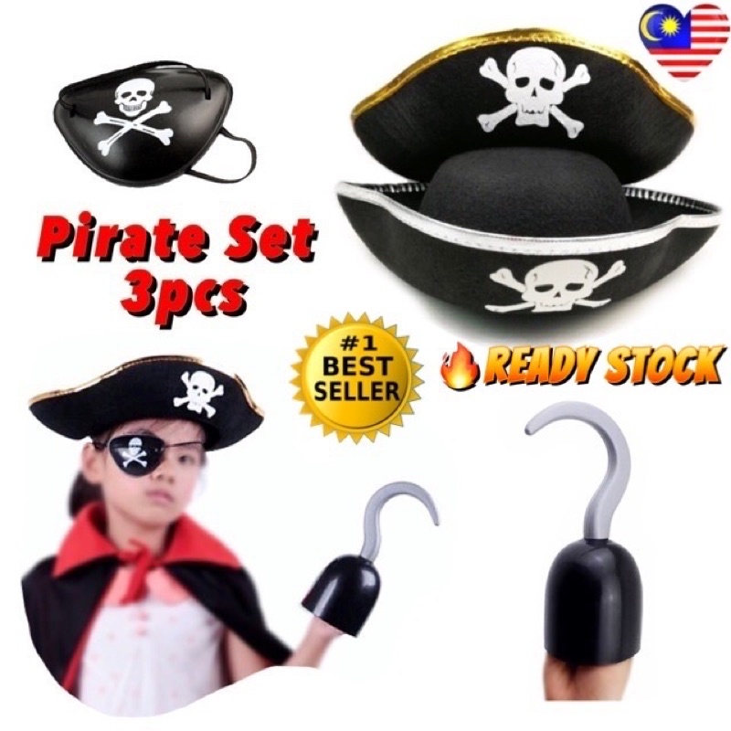 PIRATE FANCY DRESS TREASURE SET INCLUDES HAT EYE PATCH HOOK COINS TY1653 3143 