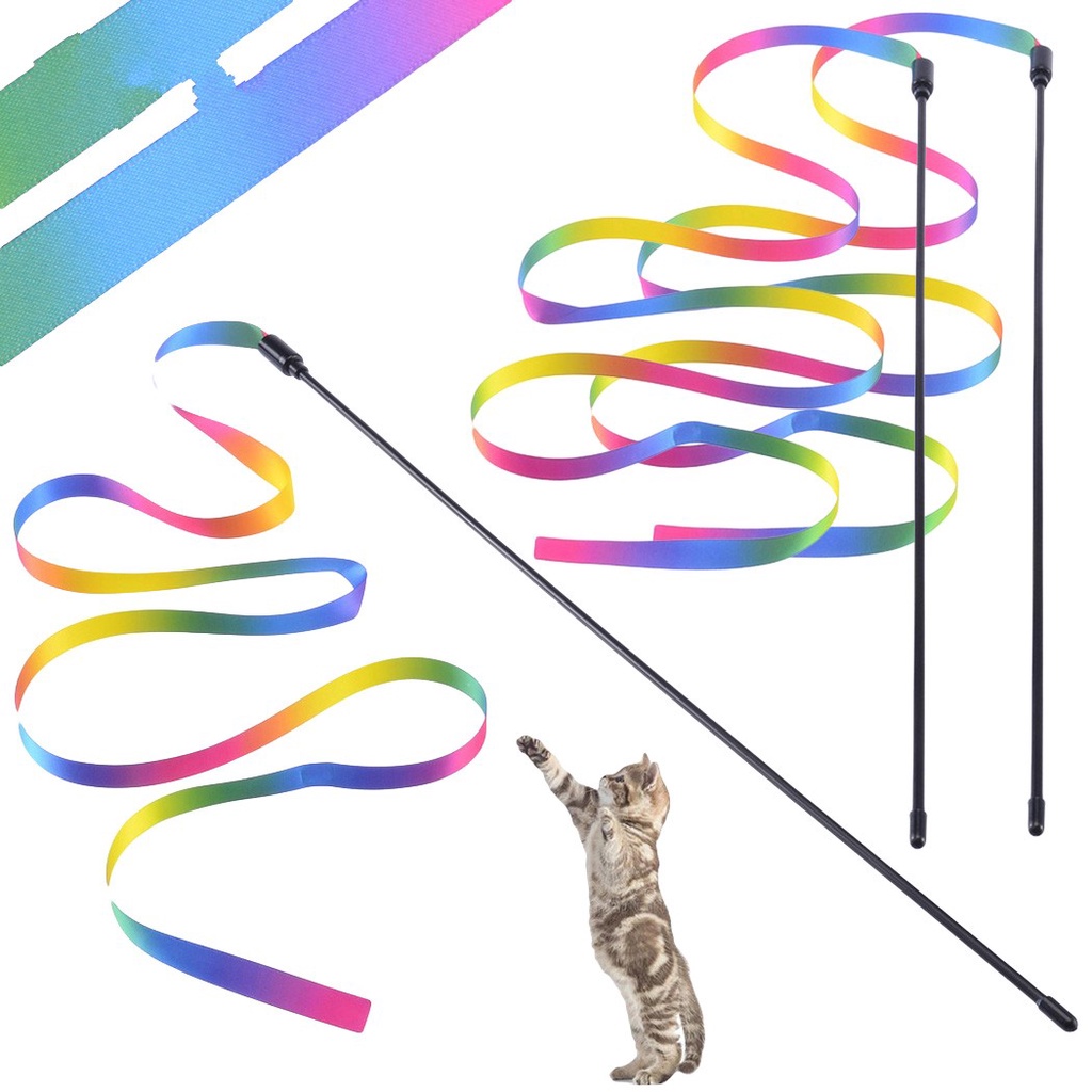 Versatile Purpose Double-Sided Rainbow Cat Wand String / Interactive Stick Toy Ribbon Charm/ Colorful Fabric Durable ... - Image 4