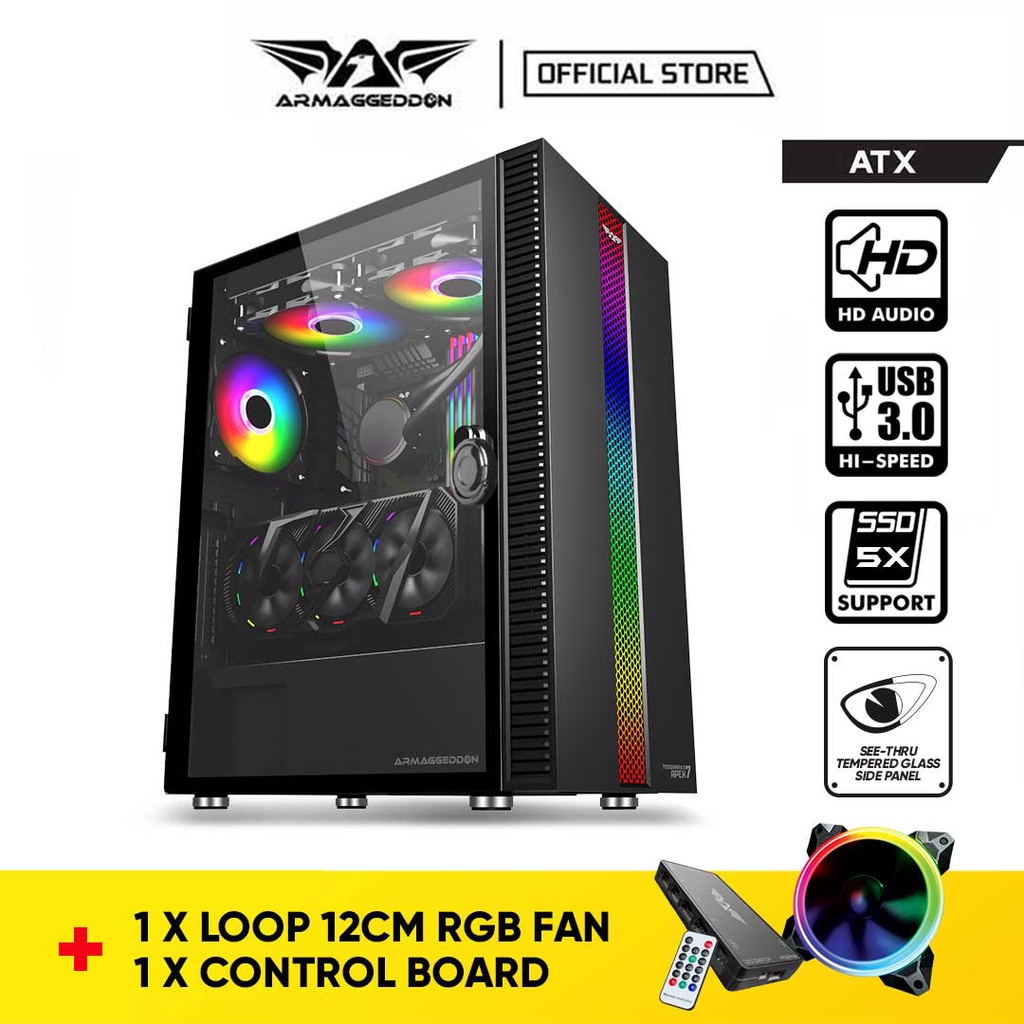 Armaggeddon Tessaraxx APEX 7 E-ATX Gaming PC Case | RGB Strip Front Panel | Vertical Expansion Slot | Optional Free Fan