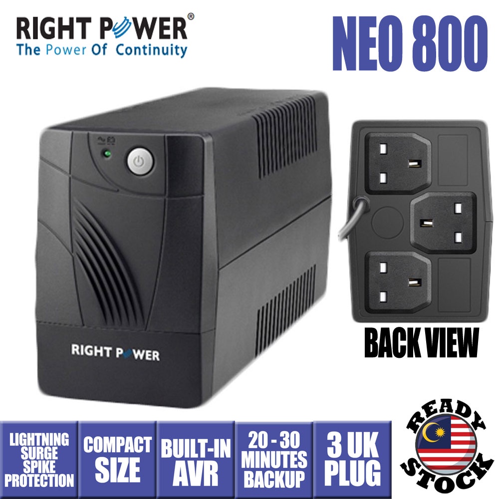 RIGHT POWER NEO 800 UPS BUILT IN AVR COMPACT 3 UK SOCKET LIGHTNING SURGE SPIKE PROTECTOR