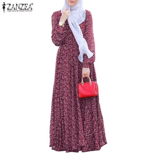 Image of ZANZEA Women A-Line Polka Dots Casual Button Cuffs Muslim Long Dress