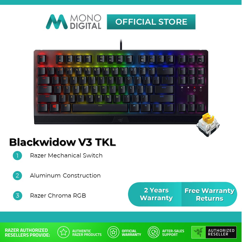RAZER Blackwidow V3 Tenkeyless TKL Compact Mechanical Gaming Keyboard with Chroma RGB (Free 3 Pcs of KF94)