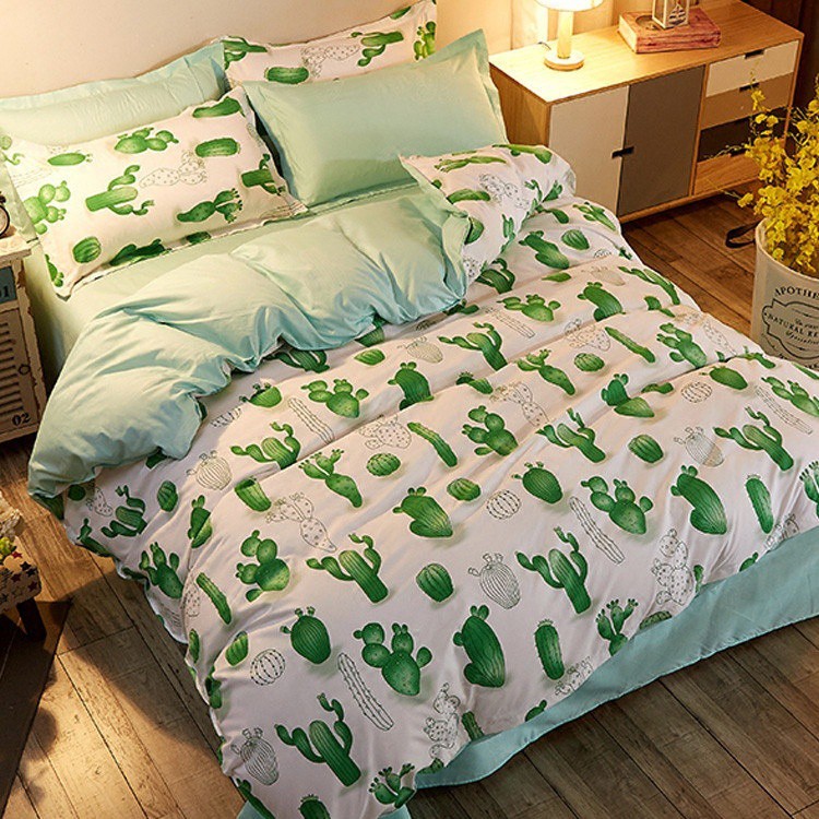 Green White Cactus Bedding Duvet Cover Set Quilt Cover Single