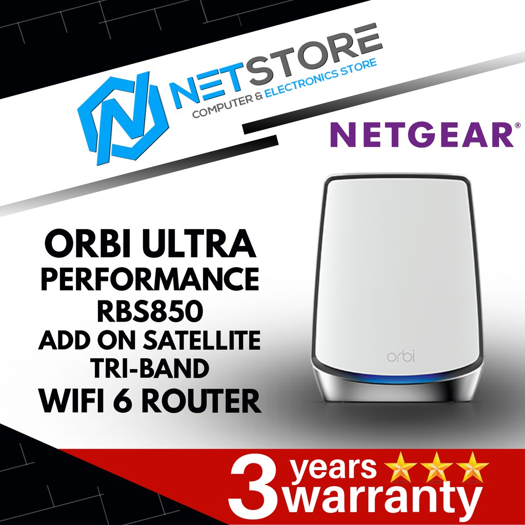 NETGEAR ORBI ULTRA-PERFORMANCE TRI-BAND WIFI 6 ADD ON SATELLITE ROUTER (RBS850)