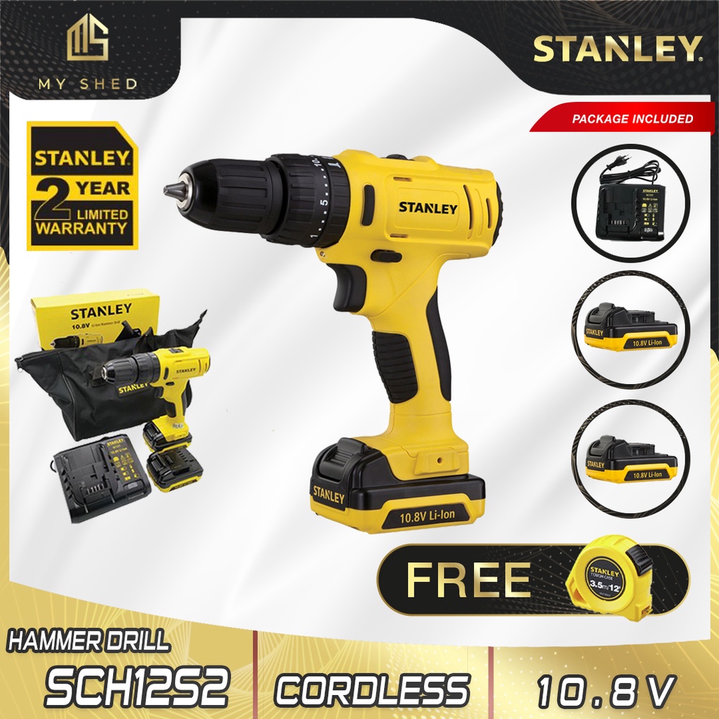 STANLEY SCH121S2-B1 12V Cordless 10mm Hammer Drill Driver With 2pcs ...