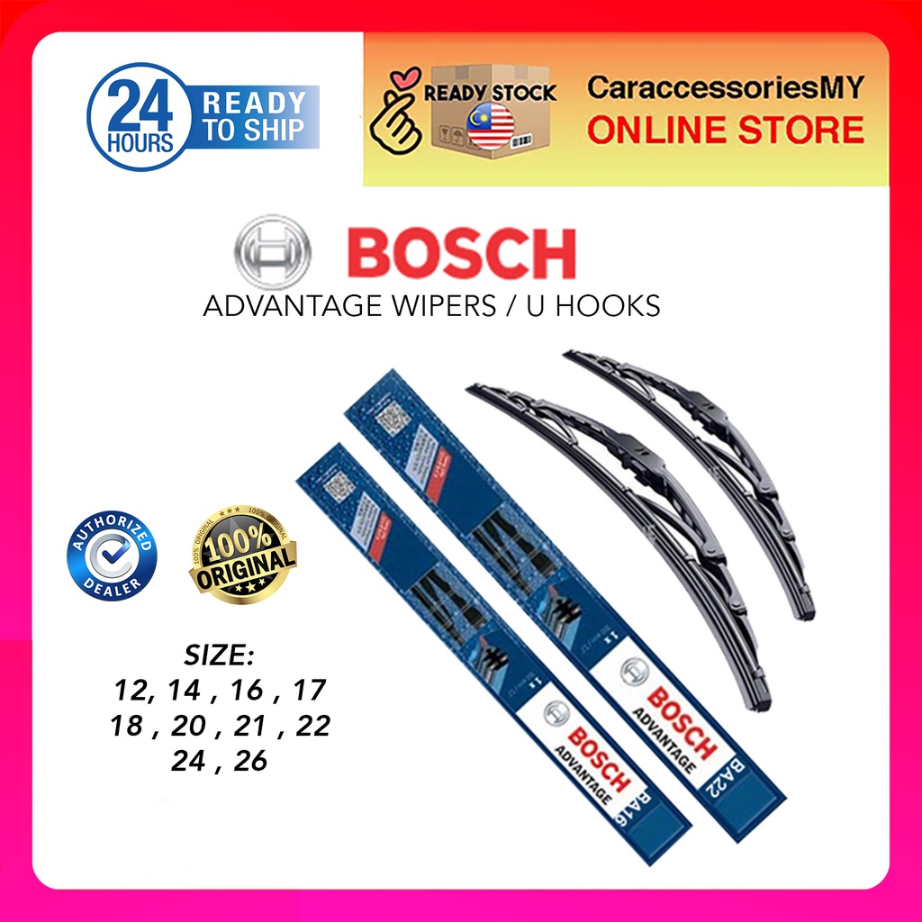 Bosch Advantage Wiper Blade Compatible For All U Hook Type Size 12,14,16,17,18,19,20,21,22,24,26