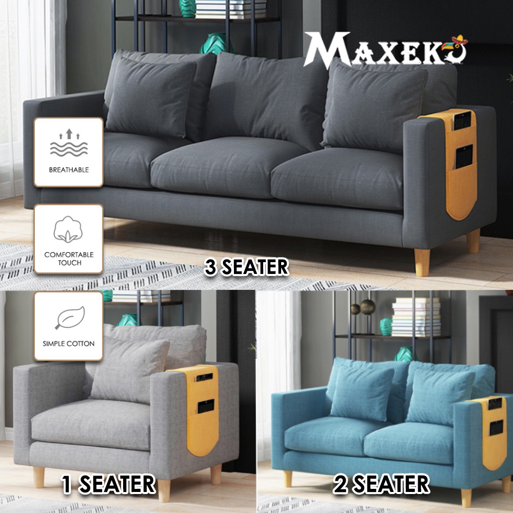 MAXEKO  SFB0004 Sofa (1/2/3 Seater) Nordic Entry Lux Style Fabric Sofa Modern Minimalist Living Room