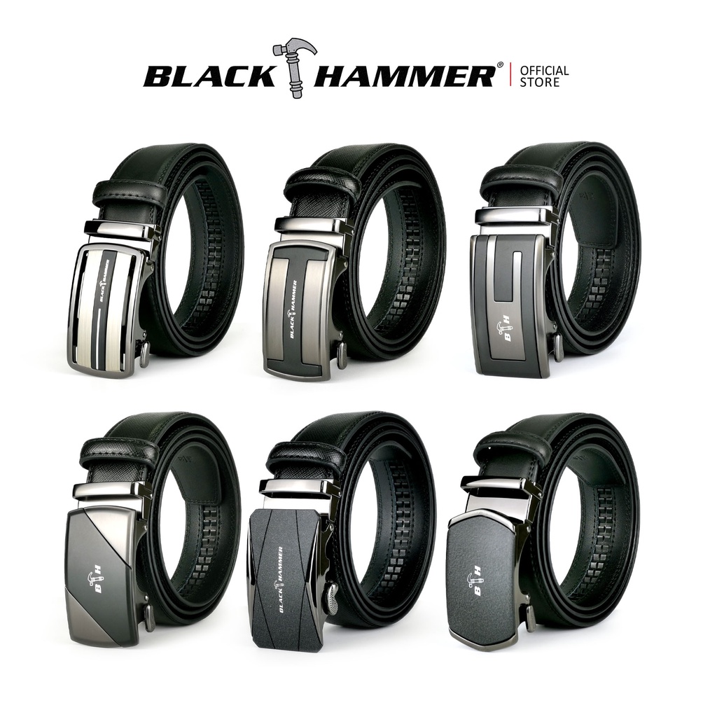 Black Hammer Men Genuine Leather Auto Lock Buckle Belt - BELT-C40