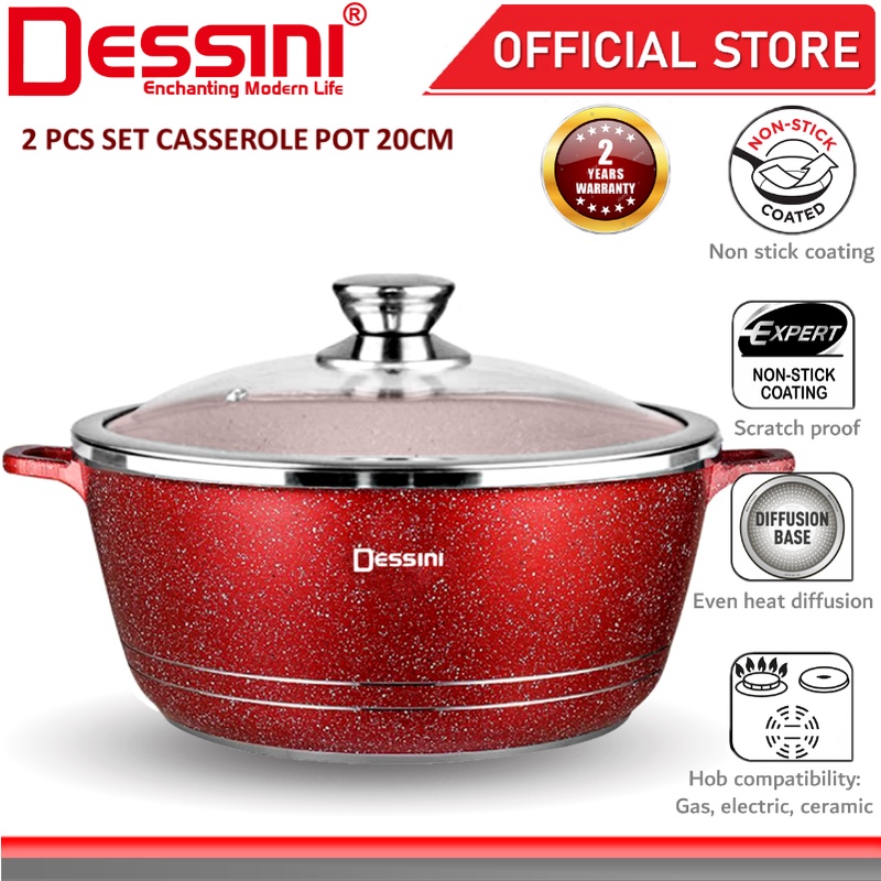 DESSINI ITALY Granite Die Cast Aluminium Non Stick Casserole Pot Bowl Deep Fry Pan Cookware Tool (20cm)