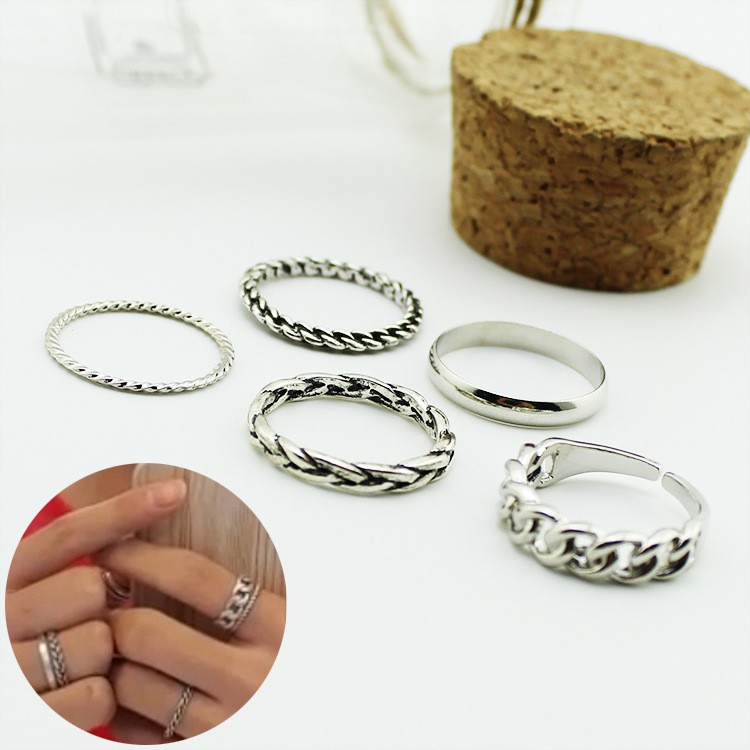 5pcs Set Bts V Bangtan Boys Unisex Alloy Silver Ring Kpop New Shopee Malaysia