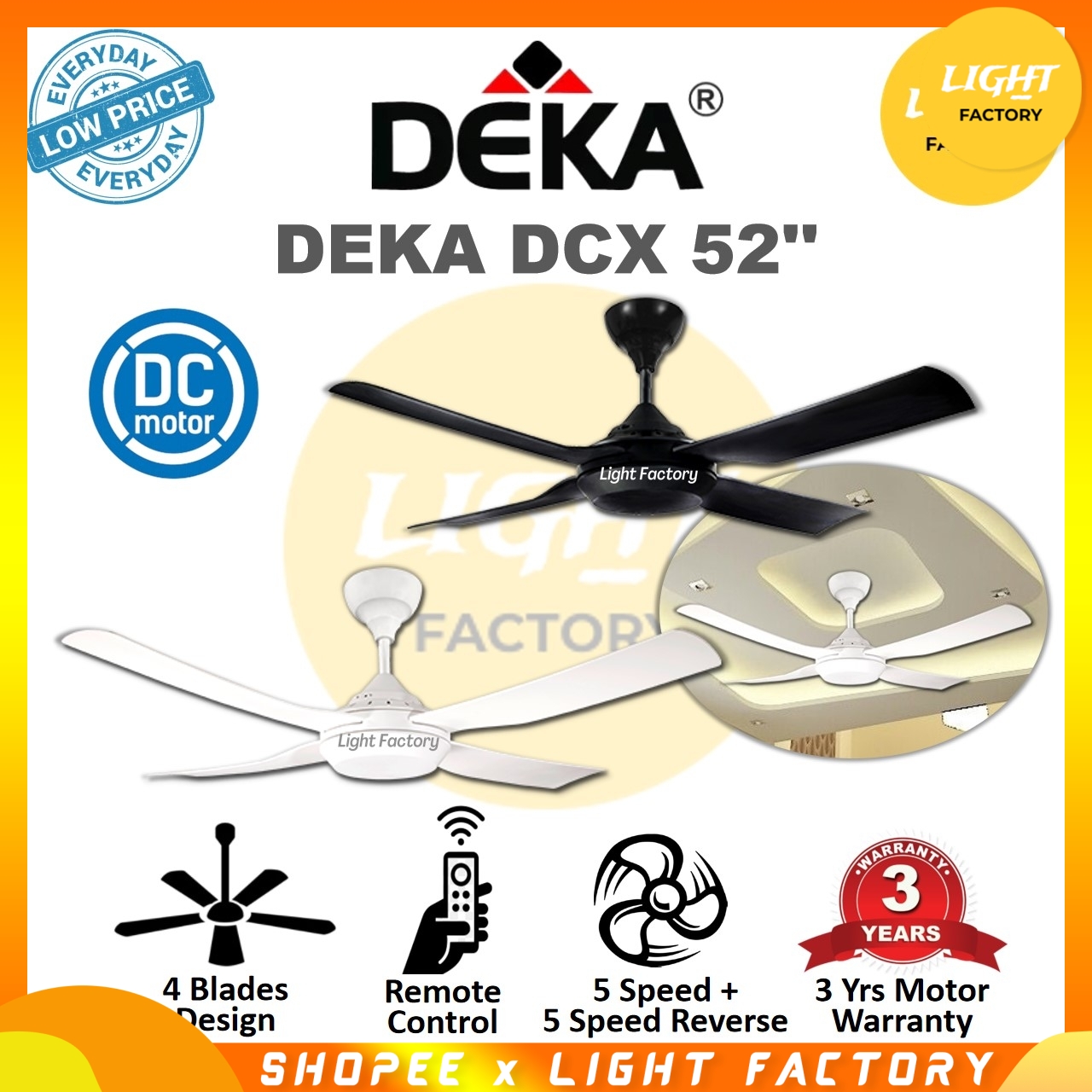 DEKA DCX 52 Reverse Function Remote Control Ceiling Fan ...