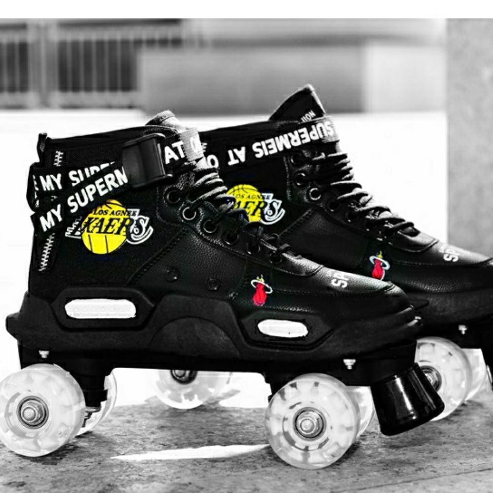 Adult double row skates roller skates four wheel flash professional