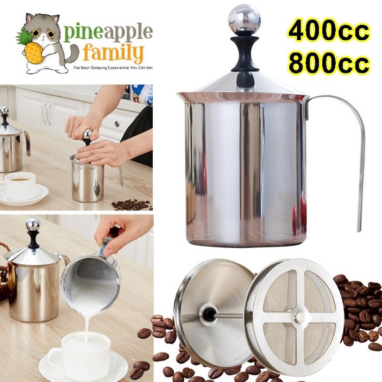 Manual Milk Frother Foamer Stainless Steel Cappuccino Coffee Creamer Foam Pitcher with Handle