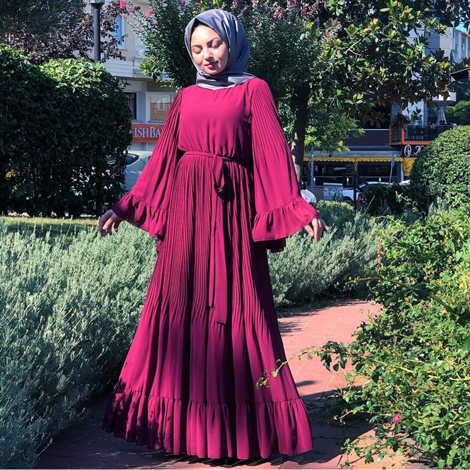 Luxury Design Quality Chiffon Pure Color Crepe Puff Sleeve Ins Hot Sale Muslim Girl One Piece Skirt Shopee Malaysia