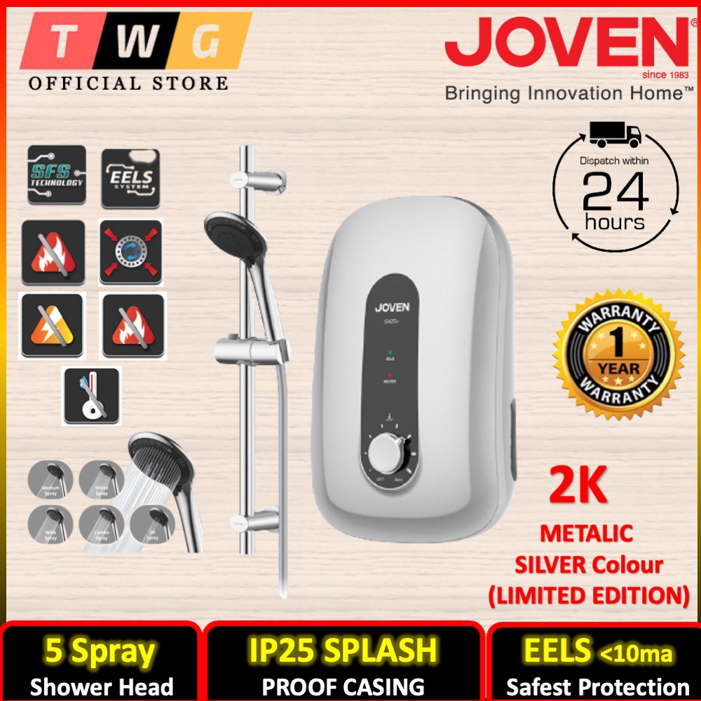 [Ready Stock] Joven Non Pump Water Heater SA20E (2K METALIC SILVER) With Double Pole EELS System