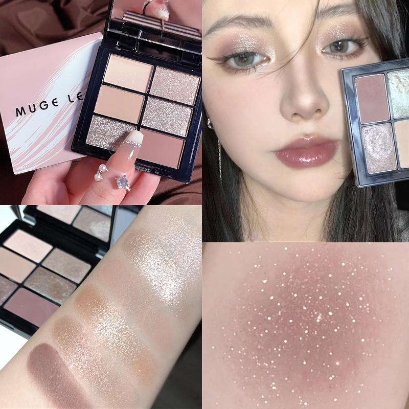 MUGE LEEN Dry Stone 6 colors Eyeshadow Palette Glitter Shimmer Rose Cool Eyeshadow Palette