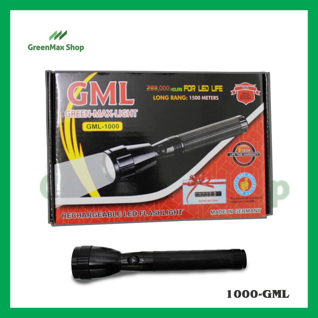 (Ready Stock)GML-1000 LED Rechargeable Aluminum Flashlight,Green-max-Light, Torch, Warranty