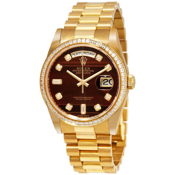 Rolex President Day-Date 18kt Yellow Gold Men's Chocolate Dial Automatic Watch