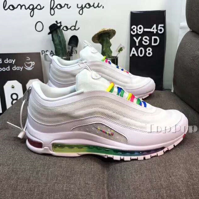 white and rainbow air max 97