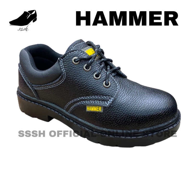 ??HAMMER  SAFETY SHOES / LACE UP  SAFETY BOOTS5/READY STOCK/STEEL TOE CAP/STEEL PLATE/BLACK  WORK SHOES/ KASUT KERJA