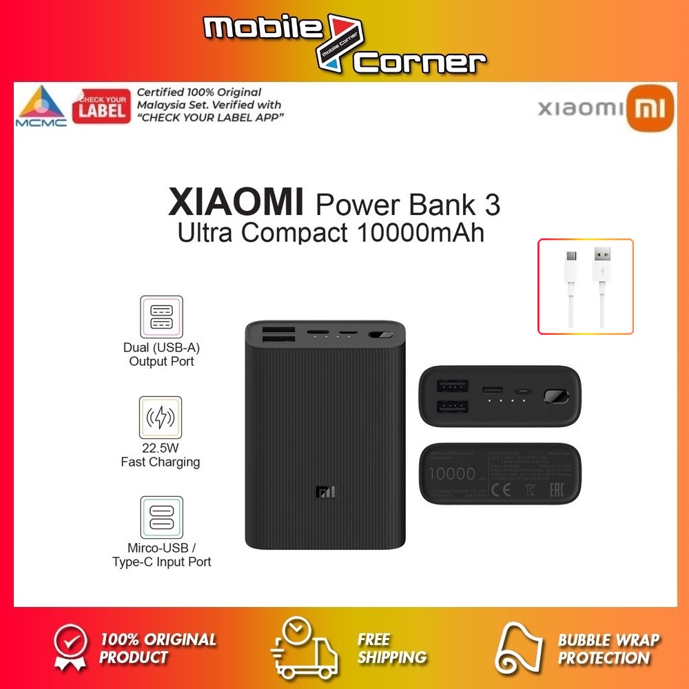 Xiaomi Mi Power Bank 3 Ultra Compact 10,000mAh (Fast Charge 22.5W, 3