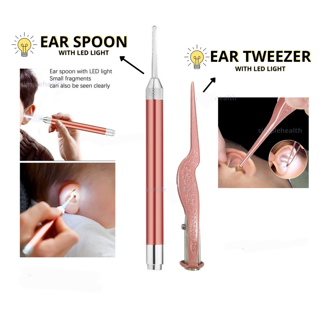 LED Earpick Tweezer Baby Child Kids Ear Wax Cleaning Tool Spoon Digger Alat Telinga Korek Pengorek Bayi Berlampu