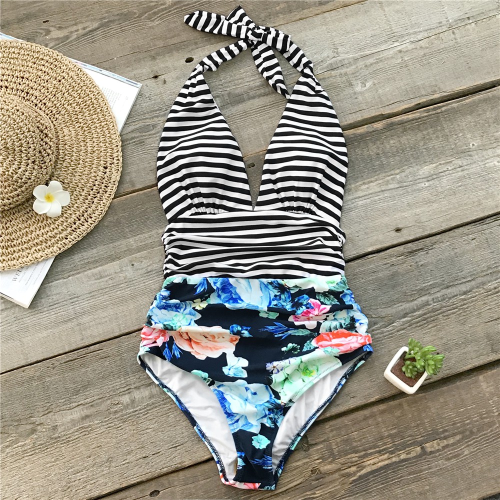 stripe and floral swimsuit