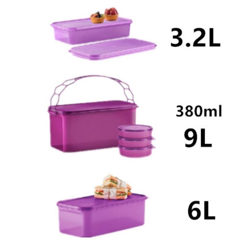 Tupperware Shallow Carry All 3.2L (1)Deep Carry All 9L (1), 380ml (3)Cool Casper 6L (1)