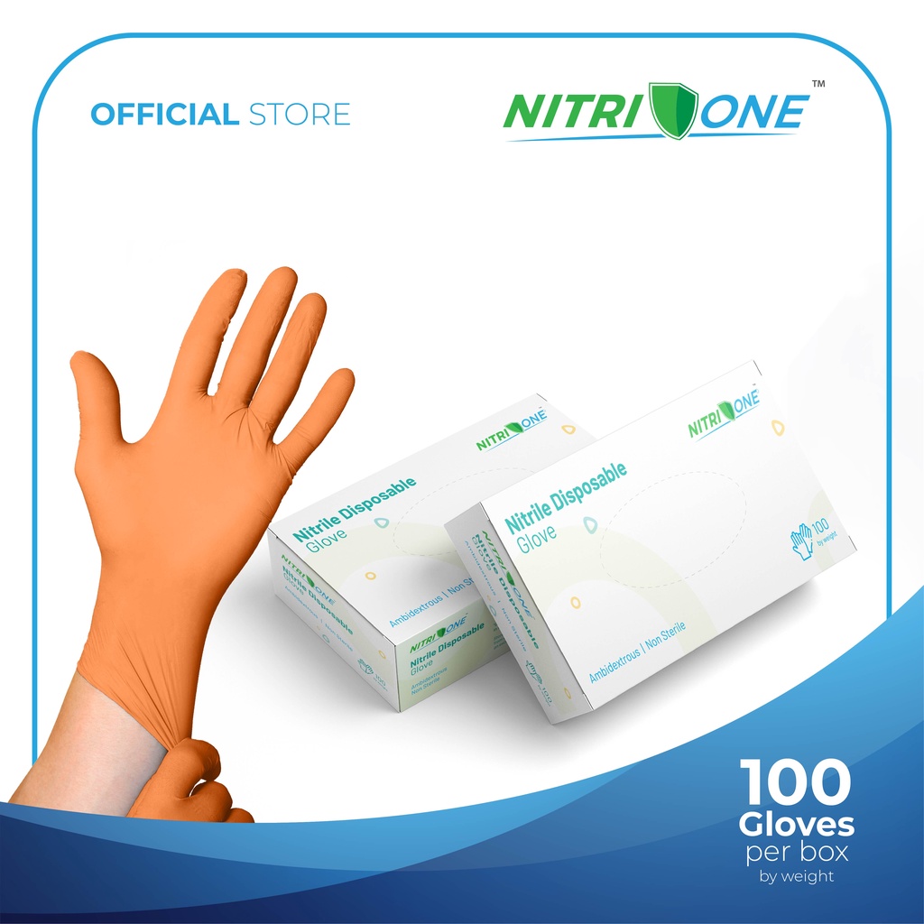 NitriOne Nitrile Orange Disposable Gloves Powder Free (9"/100pcs)
