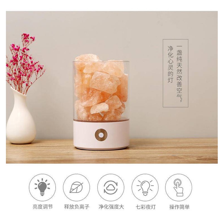 Himalayan Crystal Rock Salt Light Table Lamp Air Purifying Lampu Garam