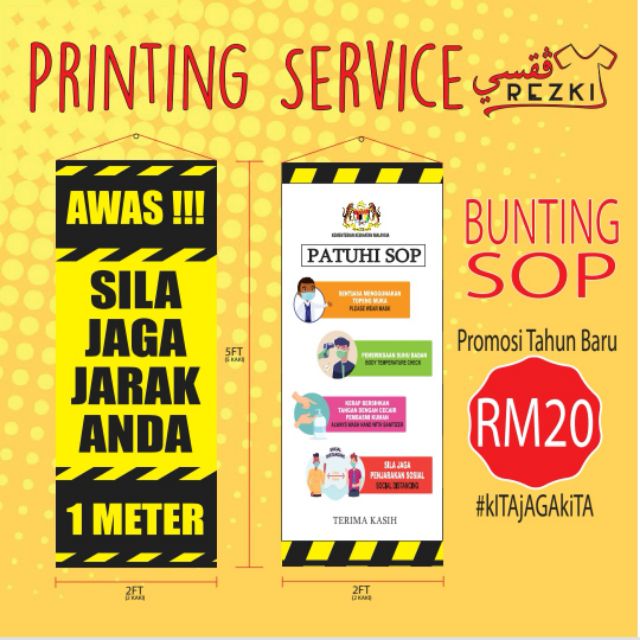 Bunting Banner SOP/Sila Jaga Jarak/Patuhi SOP | Shopee Malaysia