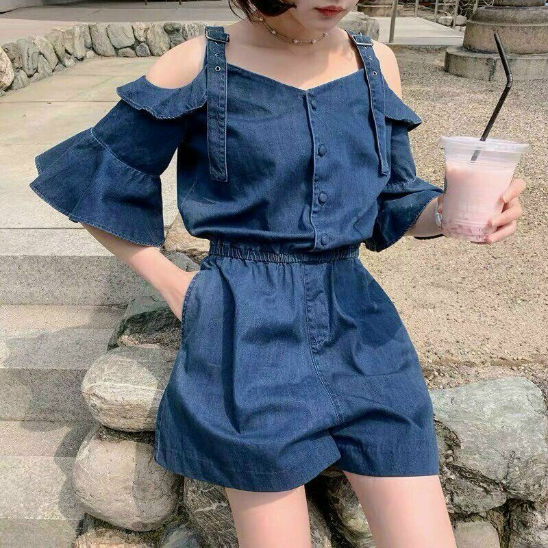 JUMP SHORT DENIM OFF SHOULDER FLARE SLEEVES