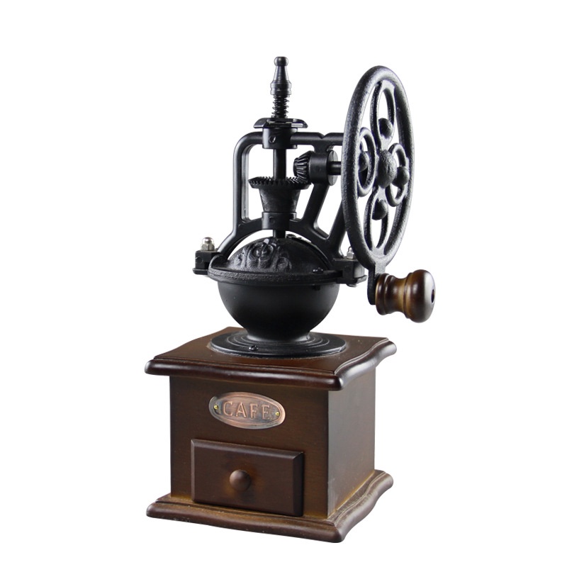 Classic Hand Shake Coffee Bean Grinder Vintage Big Wheel Manual Coffee Machine Cast Iron  Pengisar Biji Kopi Goncang Tangan Klasik Vintage Roda Besar Manual Mesin Kopi Besi Tuang