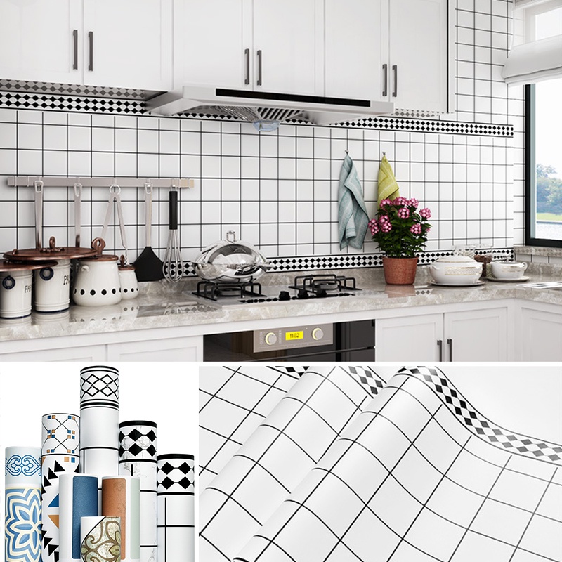 Width-75cm Length-1m PVC Thickened Self-adhesive Wallpaper Kitchen Cabinet  Waterproof Oil-proof Renovation Tile Wall Sticker | Shopee Malaysia