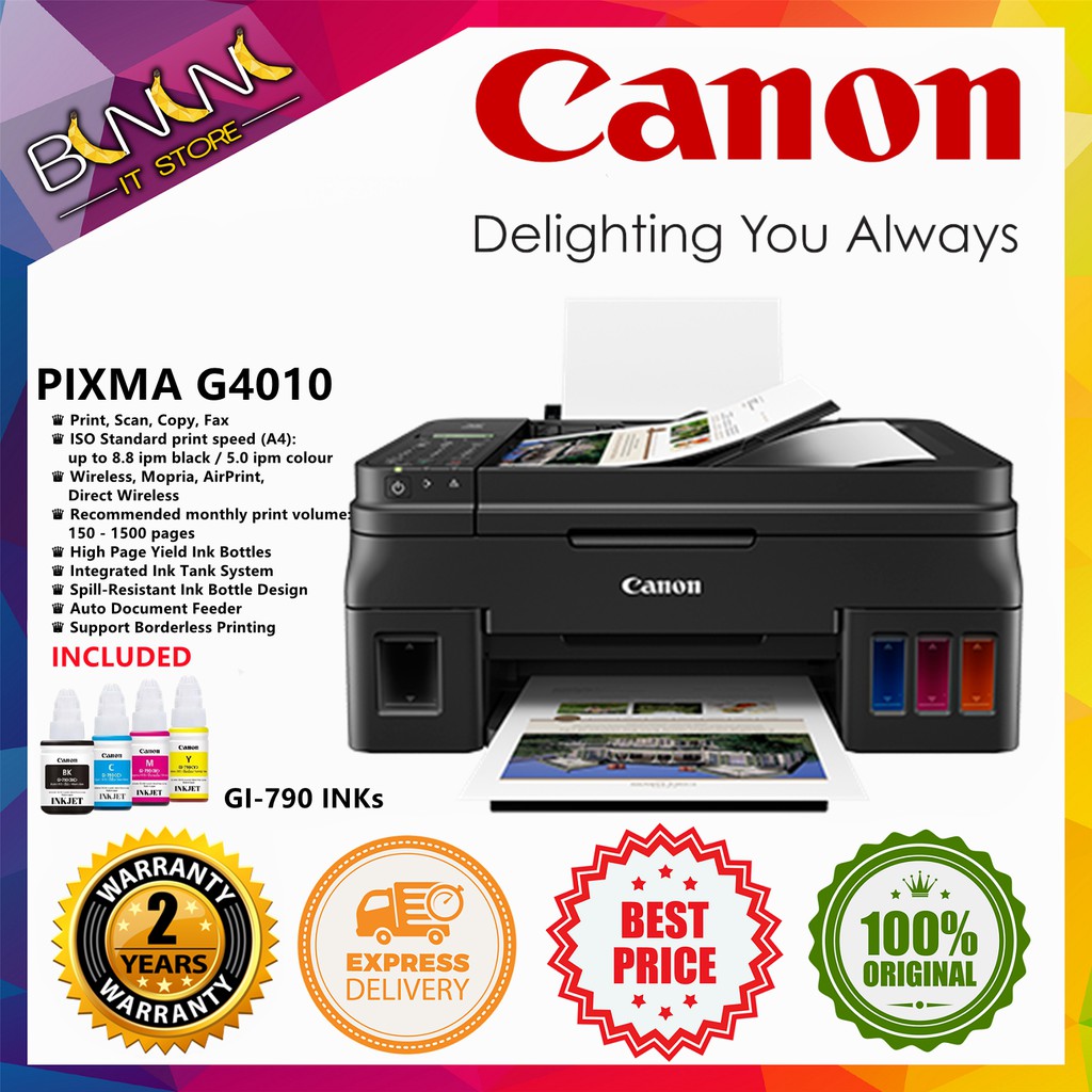 Canon Pixma G4010 AllInOne Printer (Print/Scan/Copy/Fax/WiFi) with
