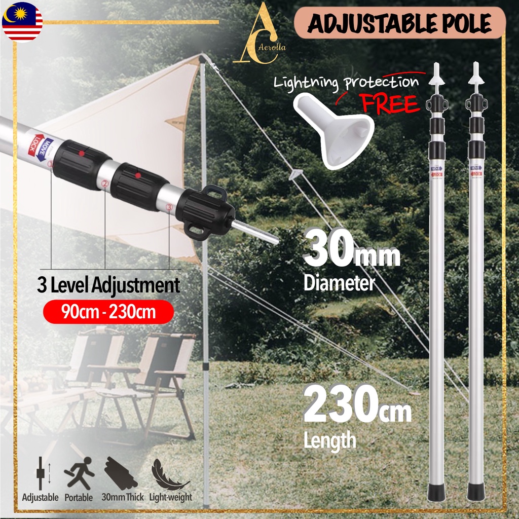 Adjustable 2.3M Tent Pole Flysheet Extendable Tarp Pole Outdoor