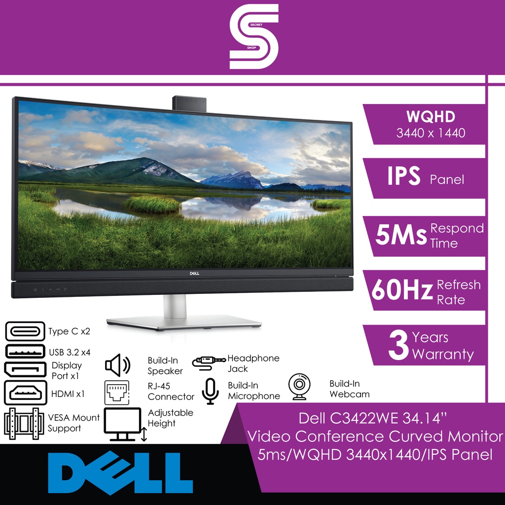 Dell C3422WE ” Video Conference Curved Monitor - 5ms/WQHD  3440x1440/IPS Panel | Shopee Malaysia