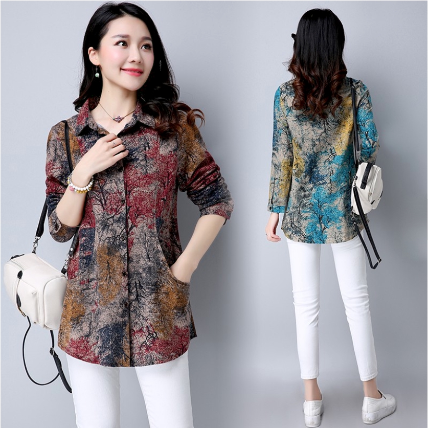 ready 2022 new korean  style  women ladies floral shirt 