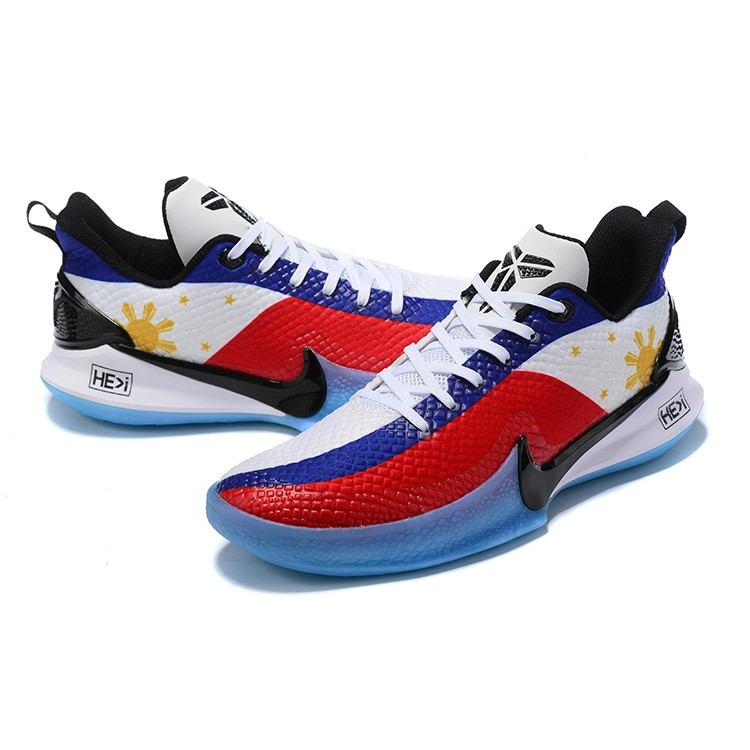 red and blue basketball shoes