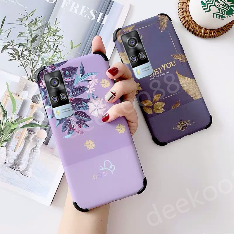 Ready Stock Handphone Casing Vivo Y31 Phone Case Matte Silicone Shockproof Soft Case 21 New Ins Romantic Flowers Purple Color Back Cover Vivoy31