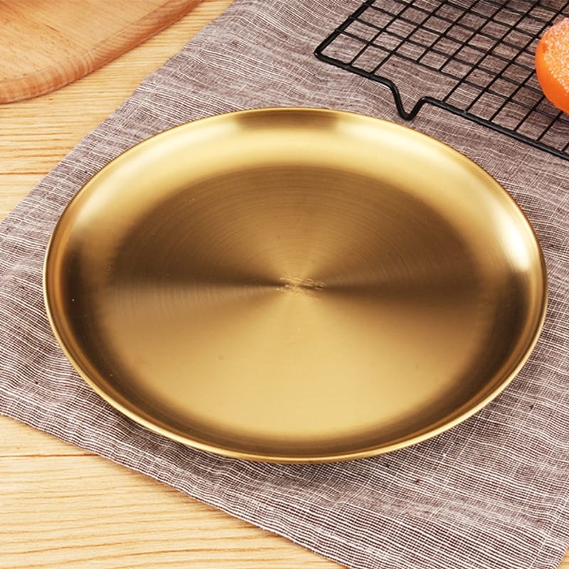 LUXURY STAINLESS STEEL GOLD ROUND KOREA PLATE / SERVING PLATE / DINNER PLATE / DISHES PLATE exclude spoon ,chopstick