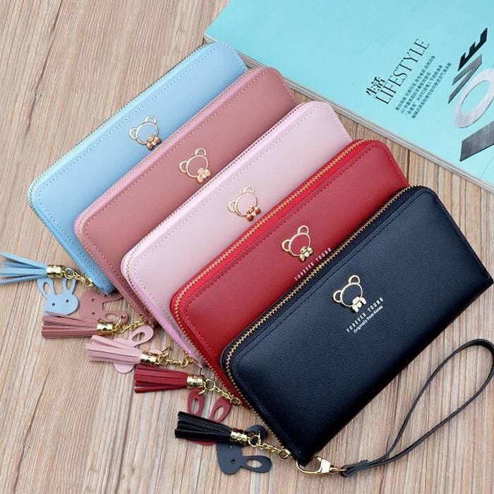 Ladies Cute Teddy Bear Zipper Coin Long Wallet Pursenvs 女生可爱的泰迪熊拉链硬币长钱包 Shopee Malaysia