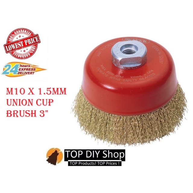 3 Inch M10 x 1.5 Wire Cup Brush with Brass Steel Wire Crimped Wire Cup
