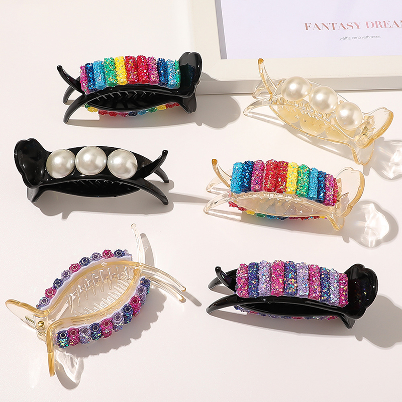 Rainbow Pearl Transparent Hair Claws Hairpin Clips Hair Accessorie Headwear